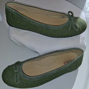 NWOT LL Bean Wool Ballet Flats Green 7.5 with Bow Women's